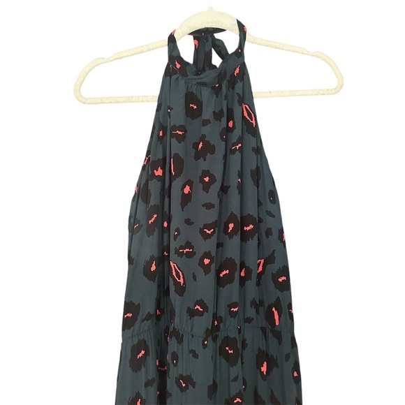 Pretty Garden Cheetah Print Teal & Pink Tiered Halter Maxi Dress XL - Picture 5 of 11